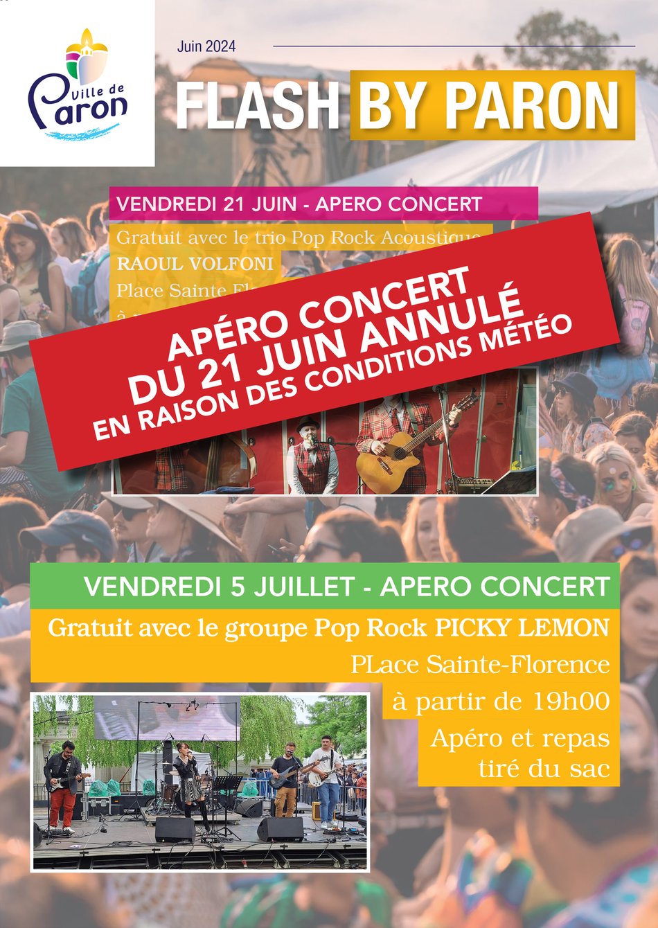 APÉRO CONCERT DU 21 JUIN ANNULÉ, RENDEZ-VOUS LE 5 JUILLET