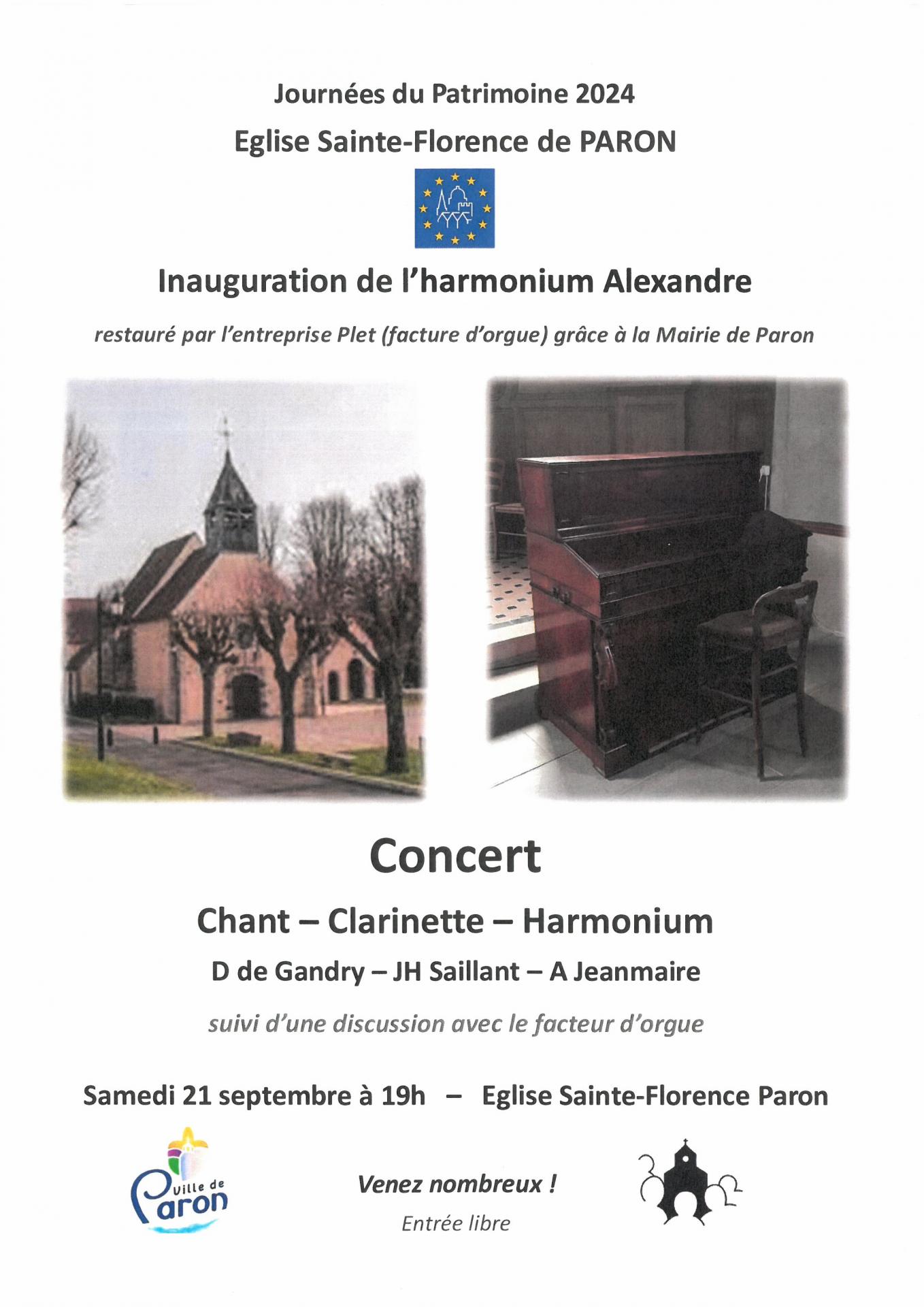 Inauguration Harmonium & concert l'Eglise Sainte-Florence