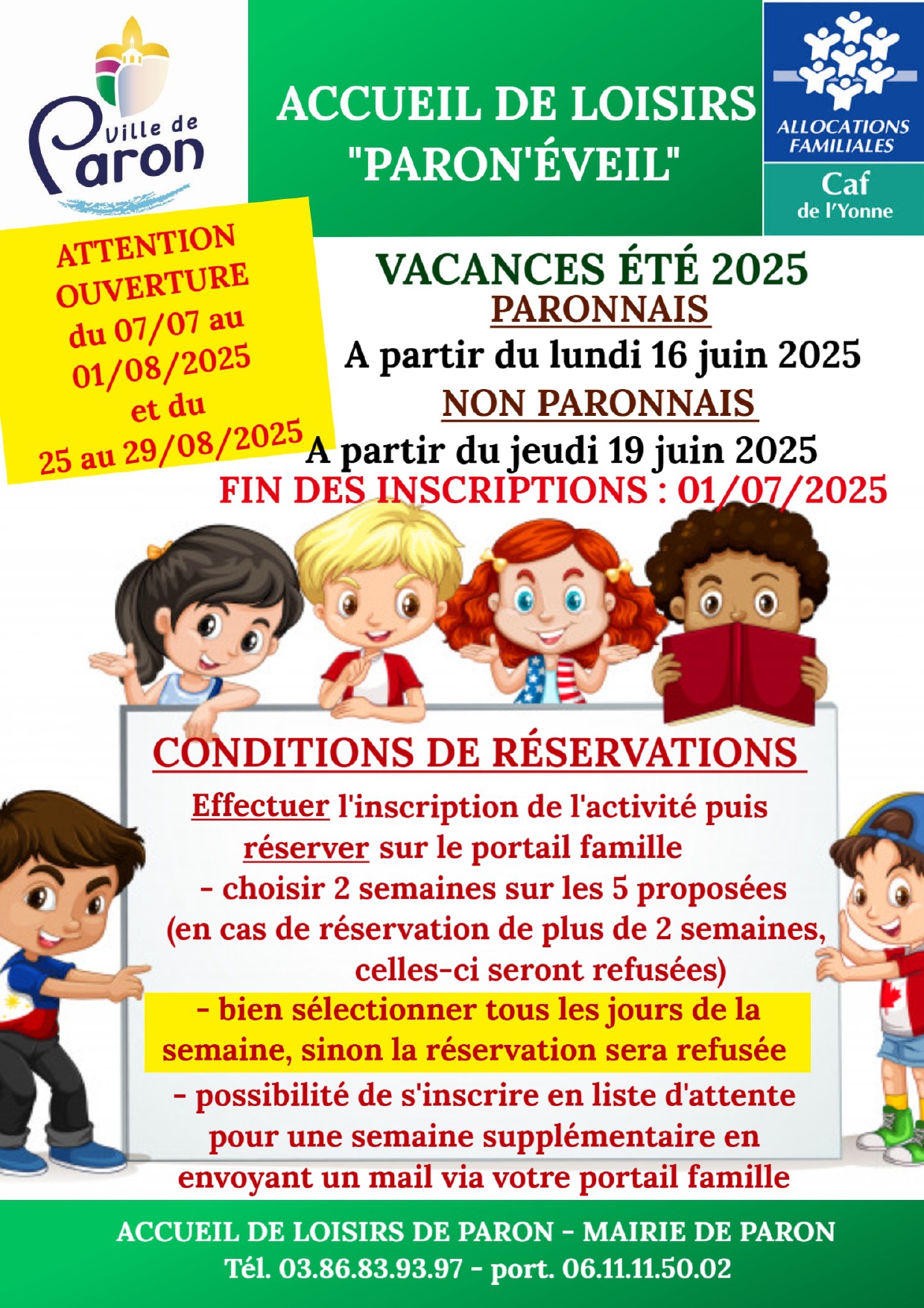 INSCRIPTIONS VACANCES D'ÉTÉ 2025 ACCUEIL DE LOISIRS