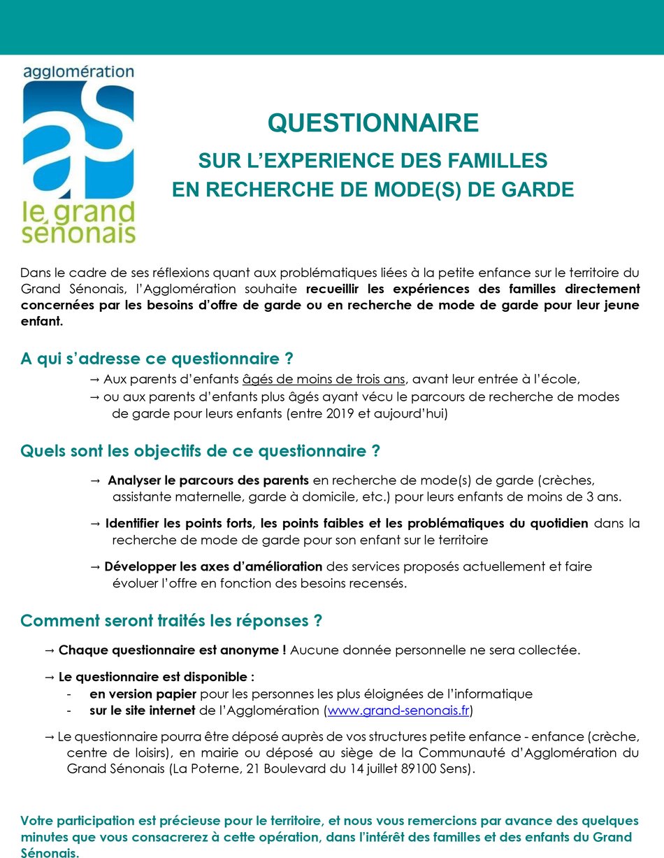 QUESTIONNAIRE CONCERNANT LA RECHERCHE EN MODE DE GARDE