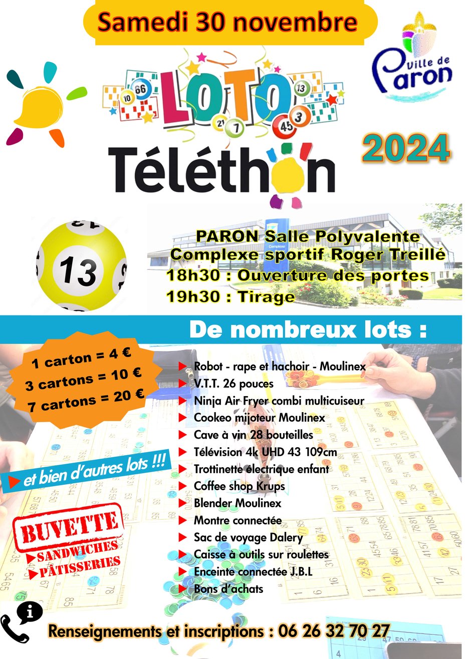 SAVE THE DATE ! LOTO DU TÉLÉTHON DE PARON LE SAMEDI 30 NOVEMBRE