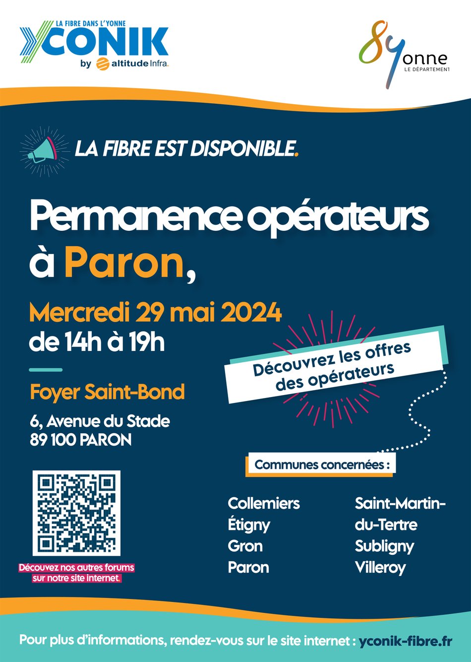  FORUM OPÉRATEURS À PARON, LE MERCREDI 29 MAI 2024 DE 14H À 19H AU FOYER SAINT-BOND.