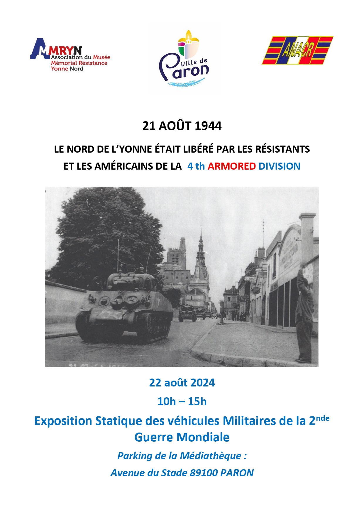 Exposition statique de véhicules de la 2nde guerre mondiale le jeudi 22 août 2024